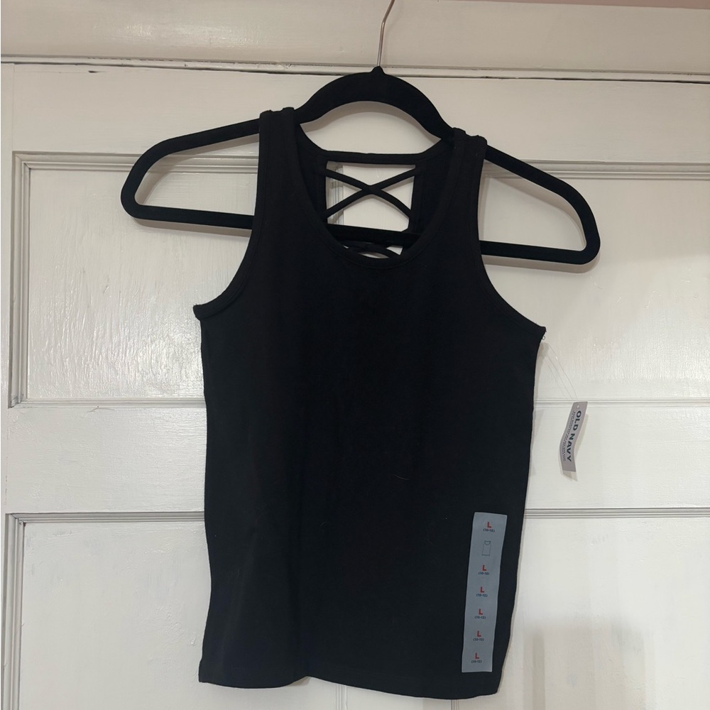 Old Navy girls black crisscross tank top size large 10–12